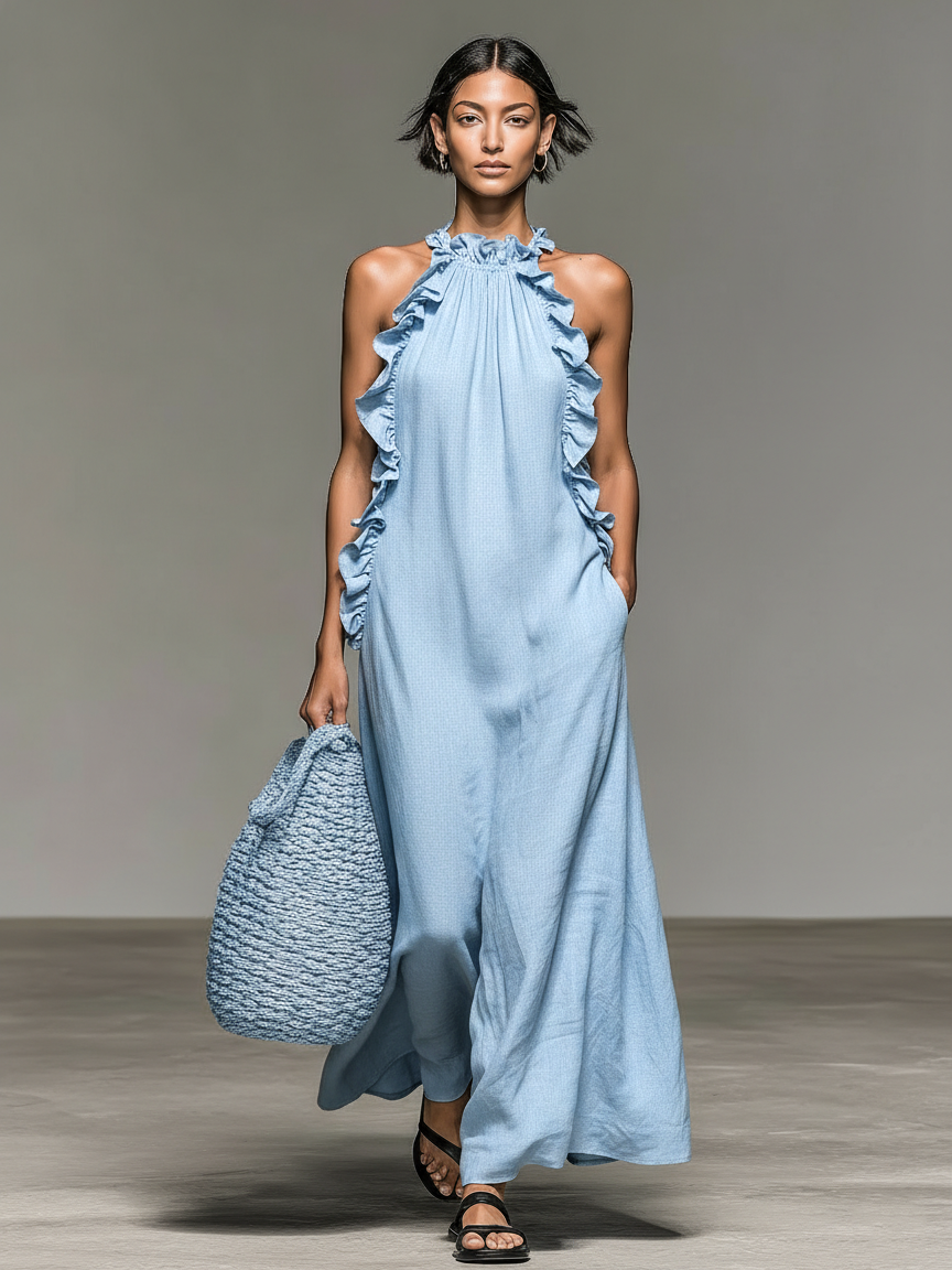 Xiomara Halter Dress in light blue