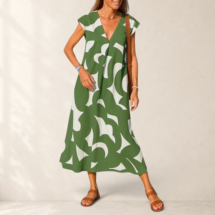 Valery Flowing V-neck Dress in green