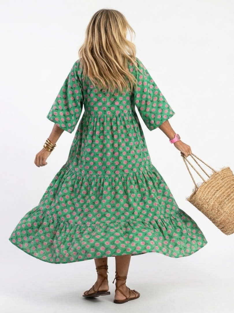 Carline Tiered Maxi Dress in dark green