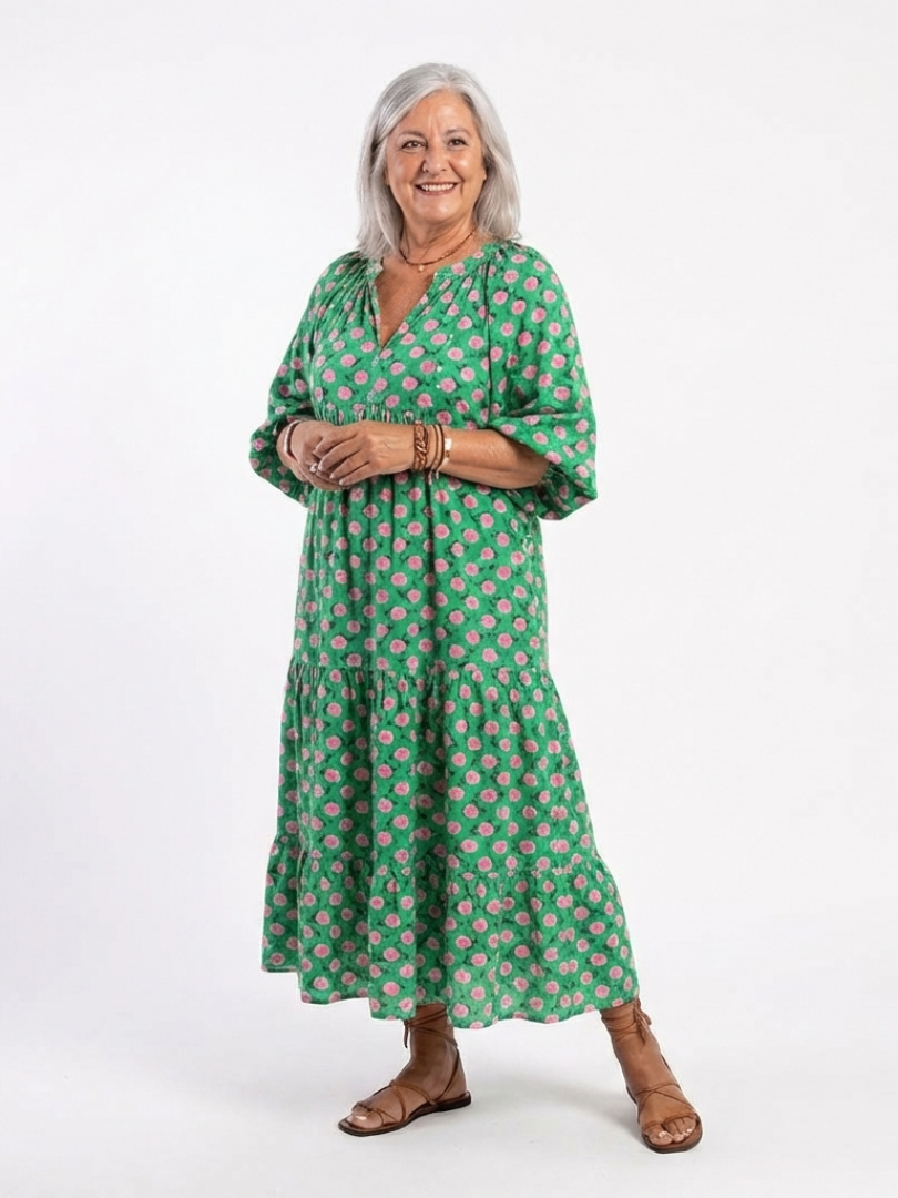 Carline Tiered Maxi Dress in dark green