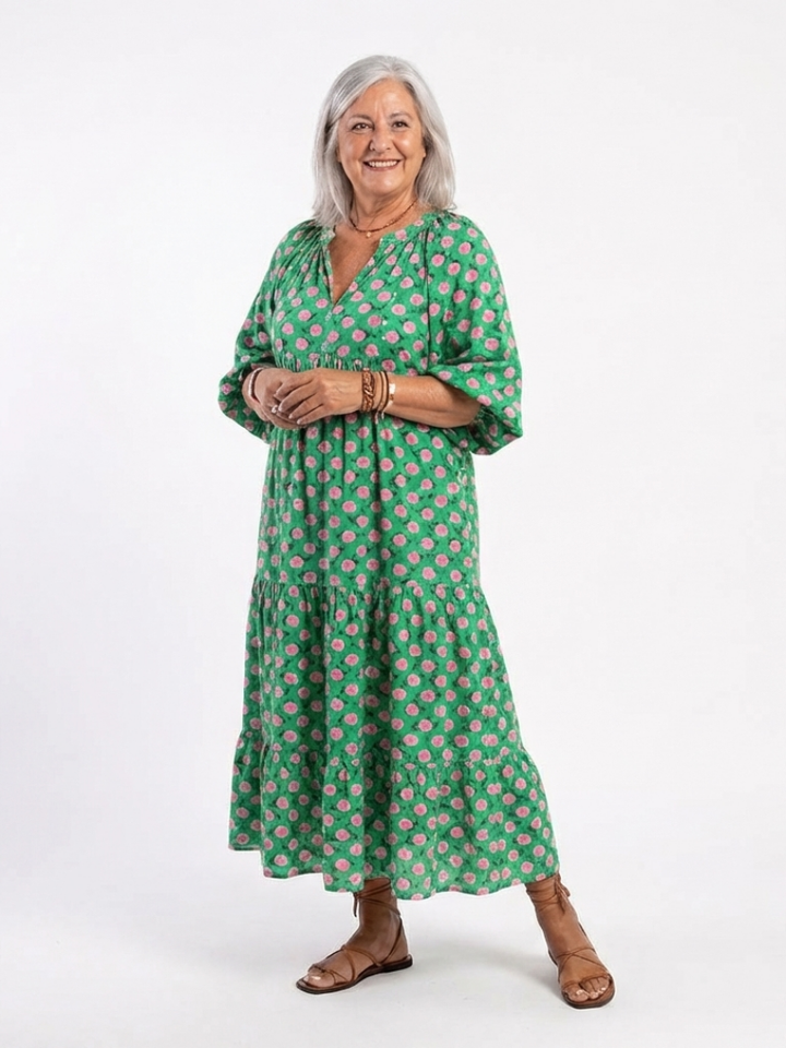 Carline Tiered Maxi Dress in dark green