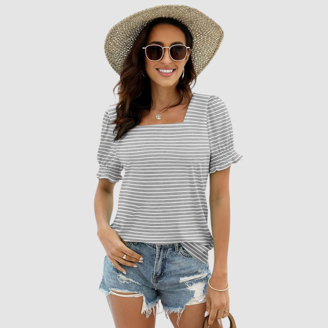 C Lina Square Neck Top in gray stripe