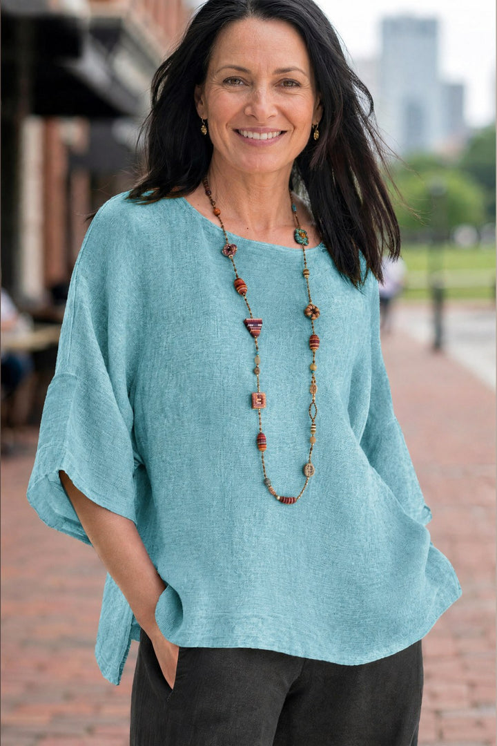 Halina Relaxed Lightweight Top — Aqua