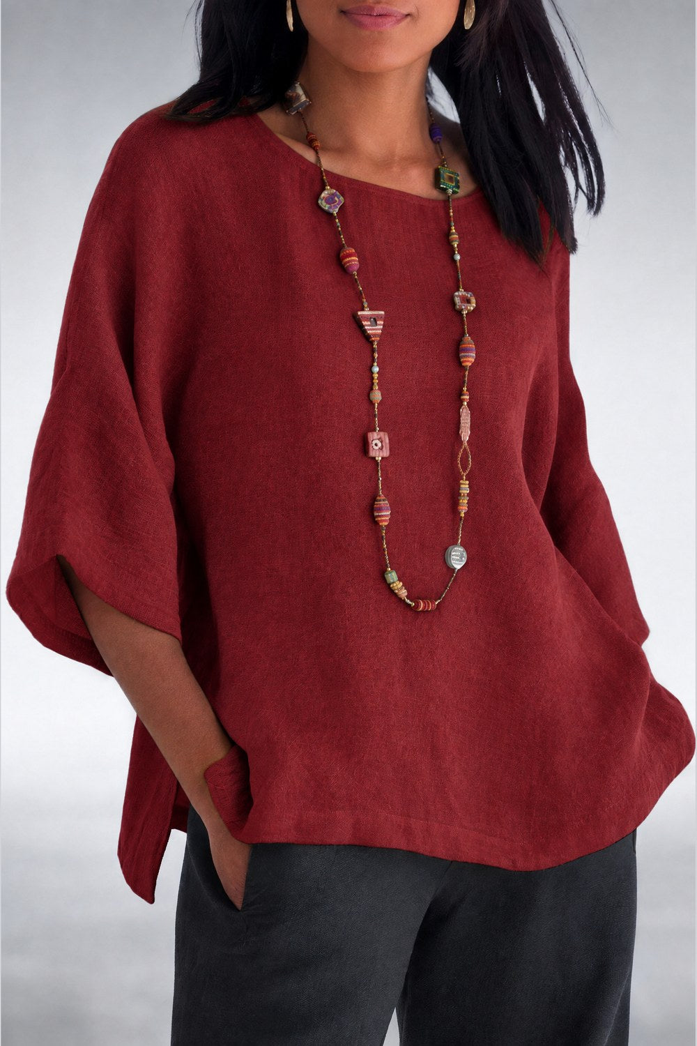 Halina Relaxed Lightweight Top — Brick Red
