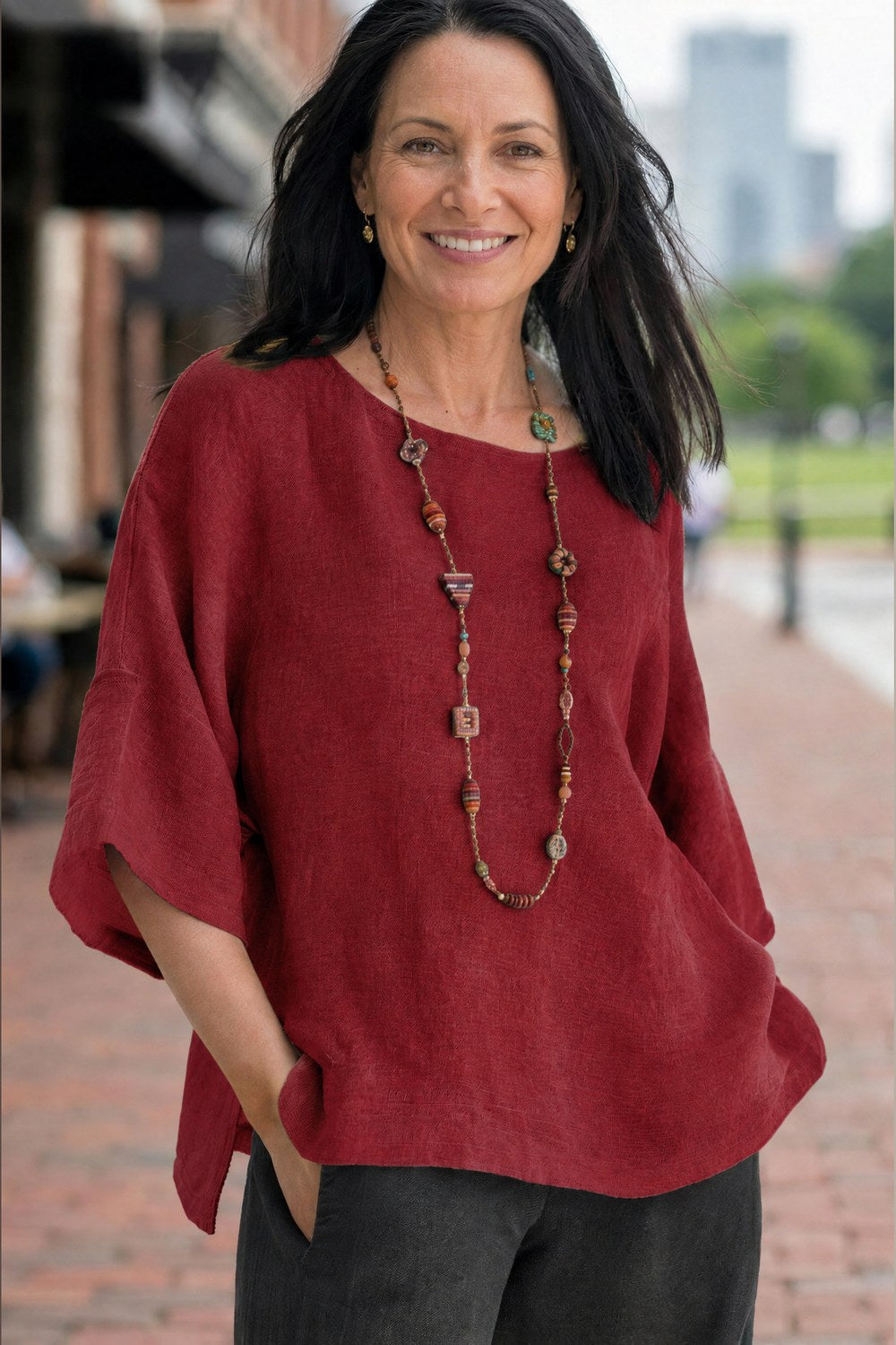 Halina Relaxed Lightweight Top — Brick Red
