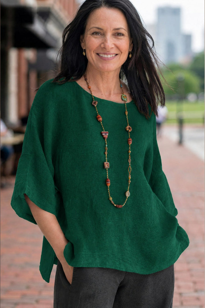 Halina Relaxed Lightweight Top — Forest Green