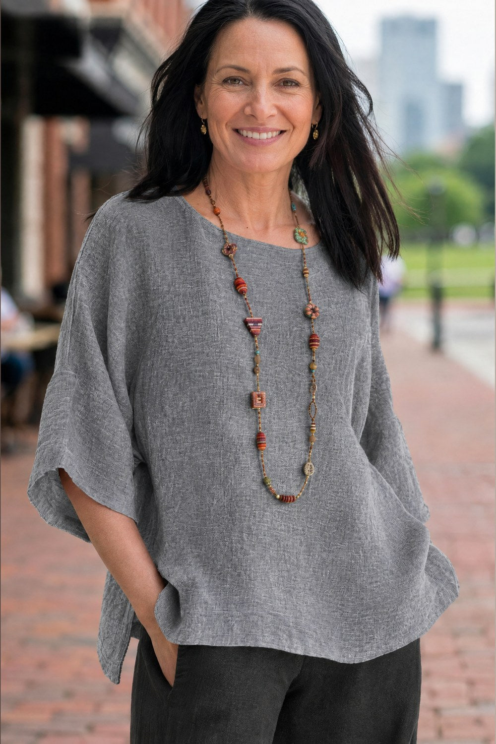 Halina Relaxed Lightweight Top — Gray