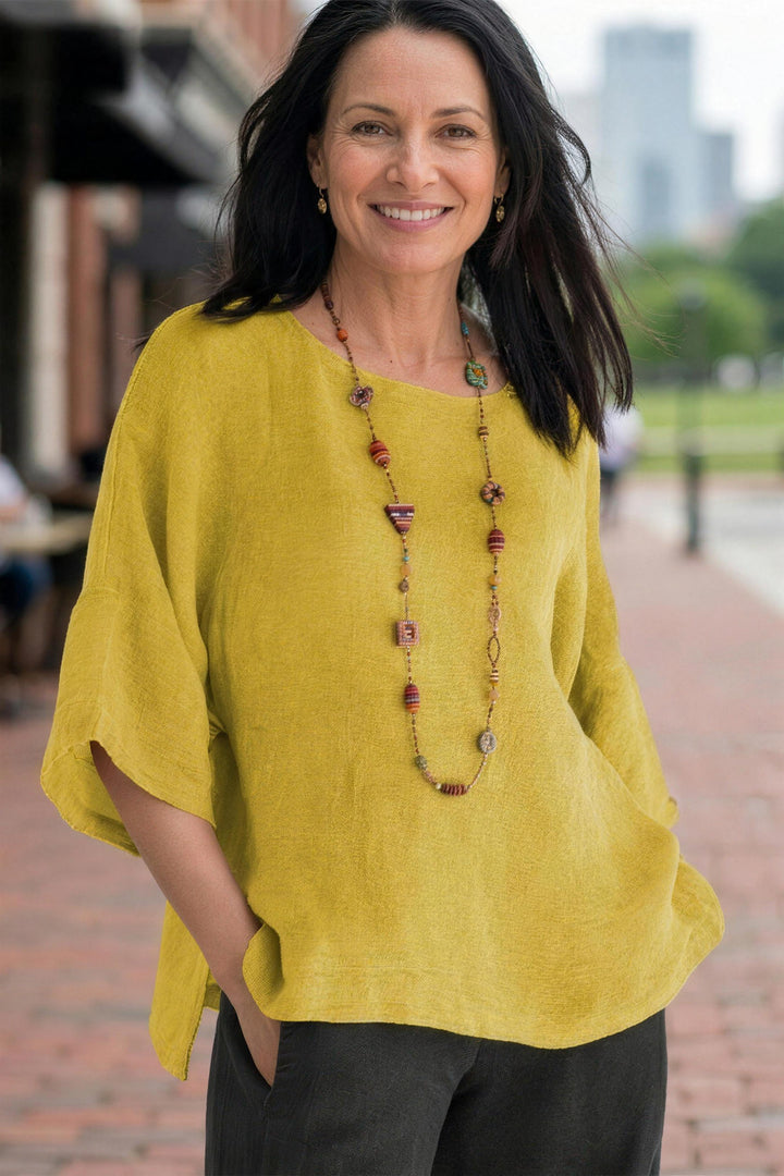 Halina Relaxed Lightweight Top — Mustard
