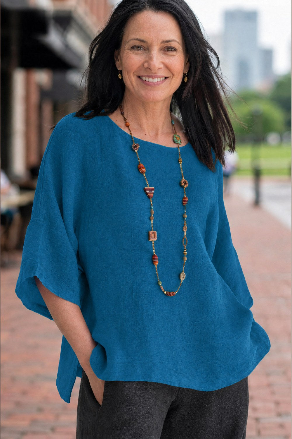 Halina Relaxed Lightweight Top — Ocean Blue
