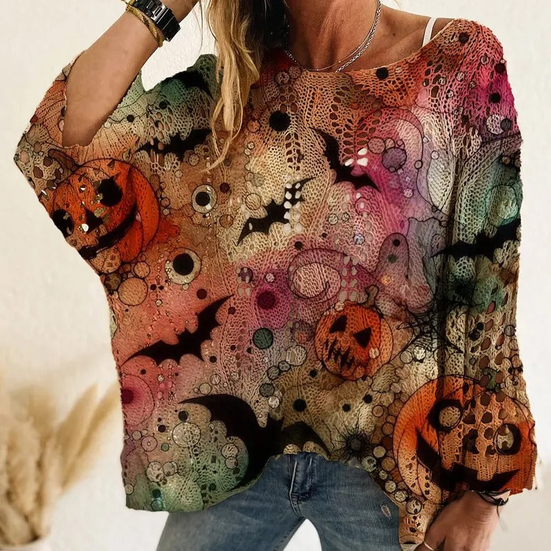 Harriet Pumpkin Open-Knit Sweater — Sand on our model