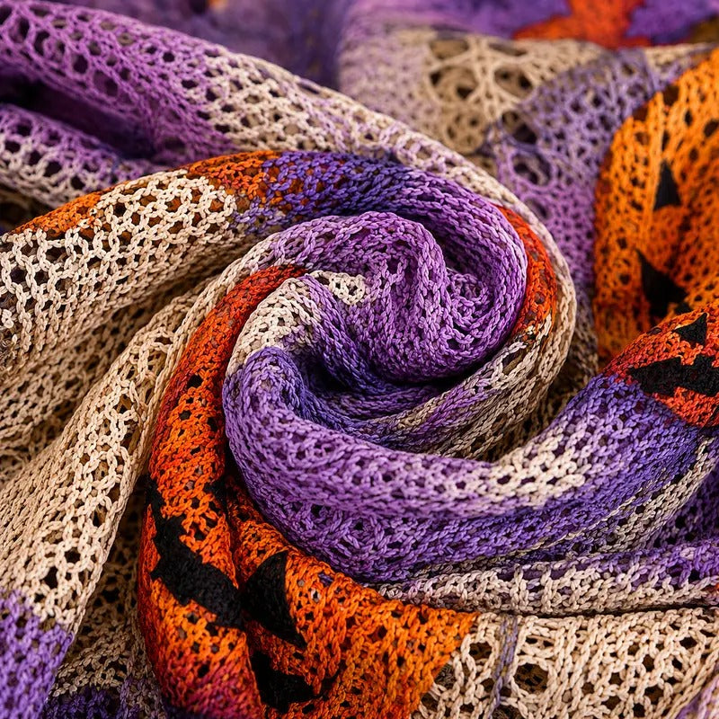 Harriet Pumpkin Open-Knit Sweater — Purple on our model