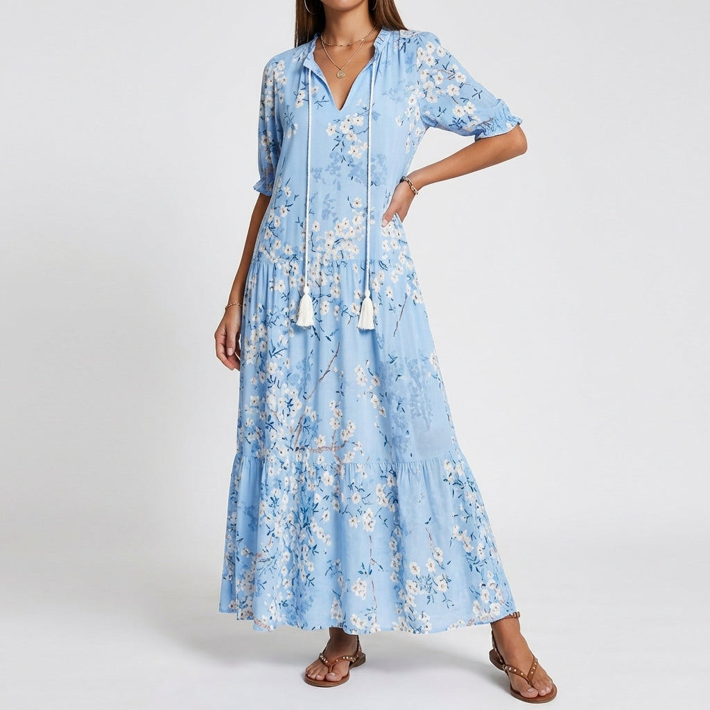 Aria Boho Tummy Coverage Dress in light blue