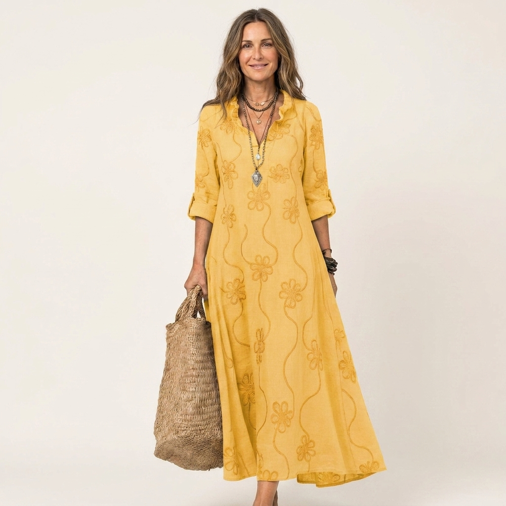 Mariam Cotton-linen Maxi Dress in yellow