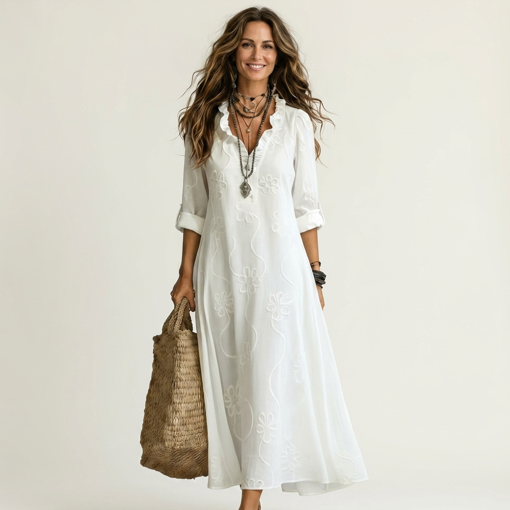 Mariam Cotton-linen Maxi Dress in white