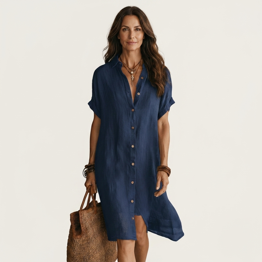 Nidalie Cotton-linen Midi Shirt Dress in blue