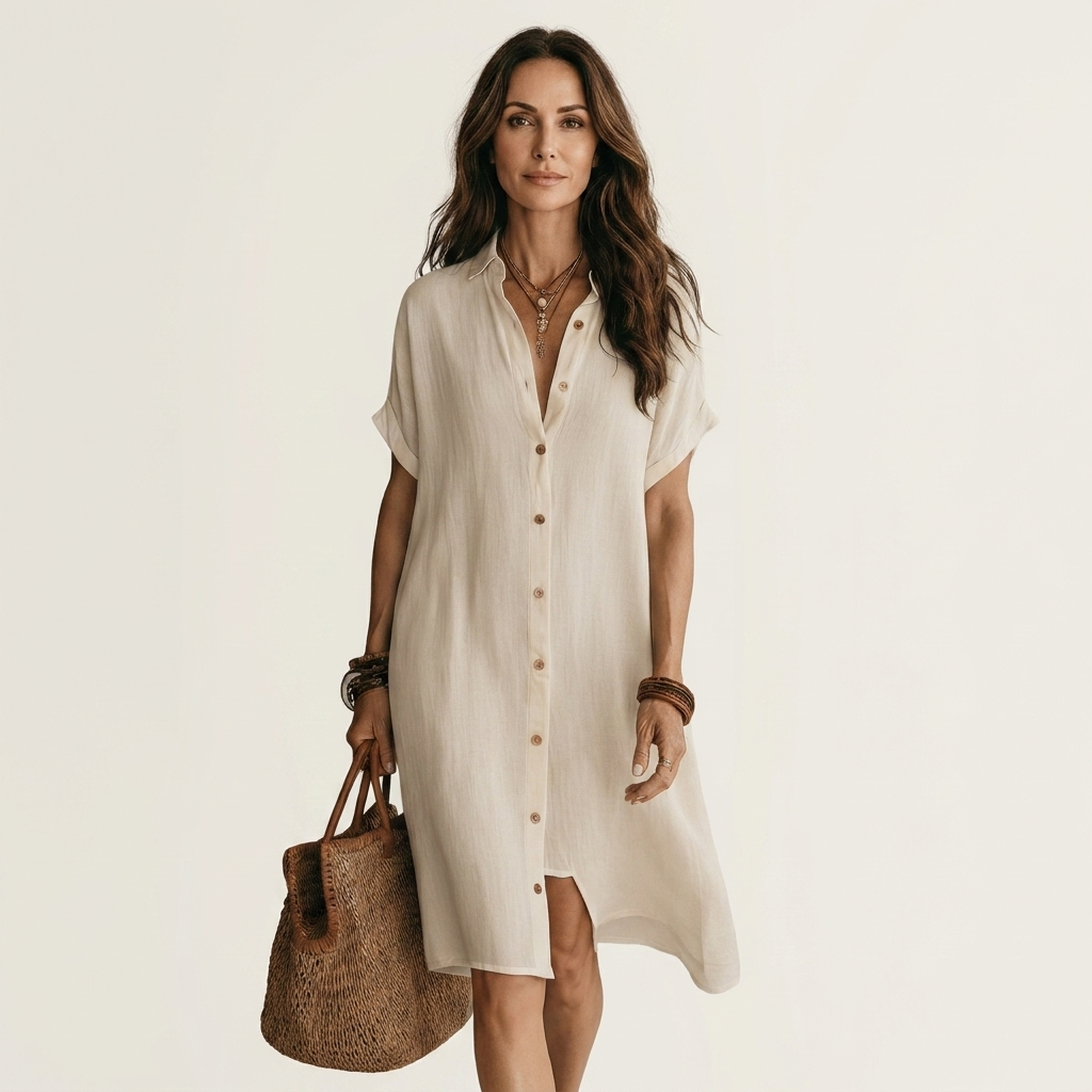 Nidalie Cotton-linen Midi Shirt Dress in white