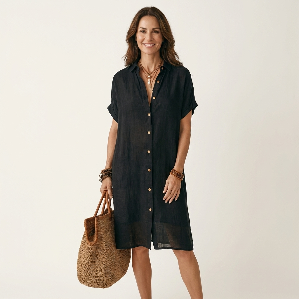 Nidalie Cotton-linen Midi Shirt Dress in black