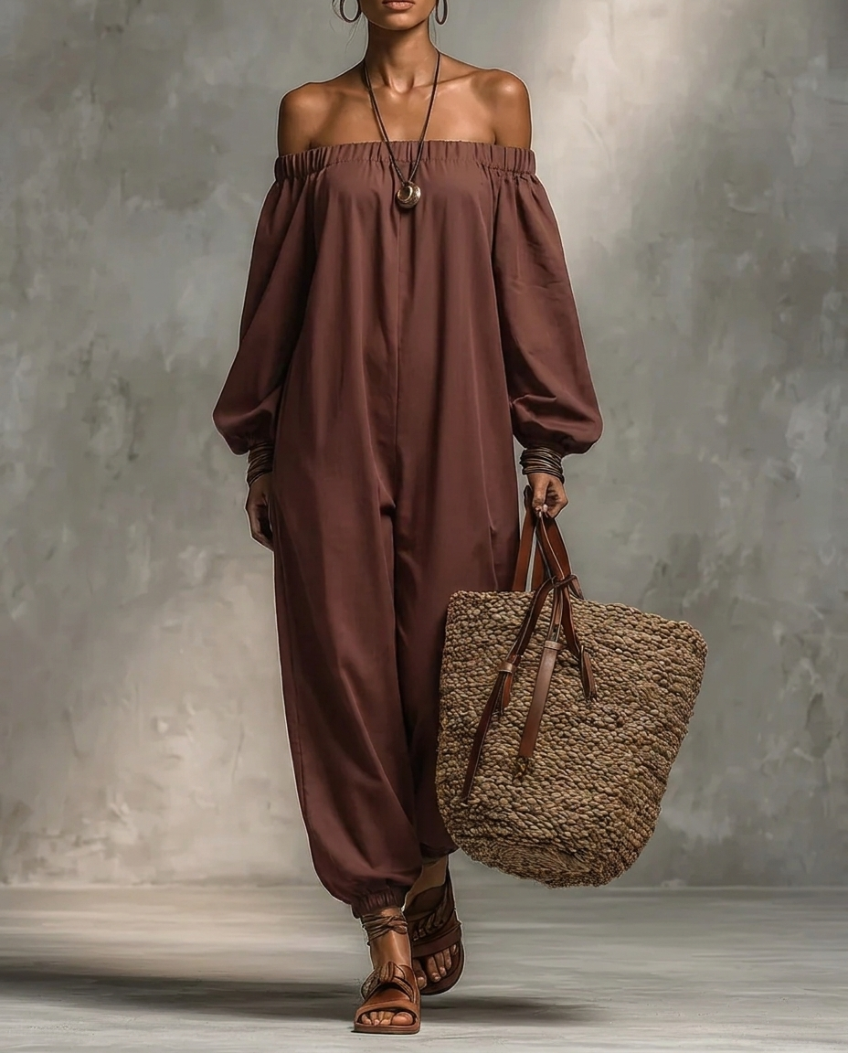 Fenna Strapless Jumpsuit with Sleeves in brown
