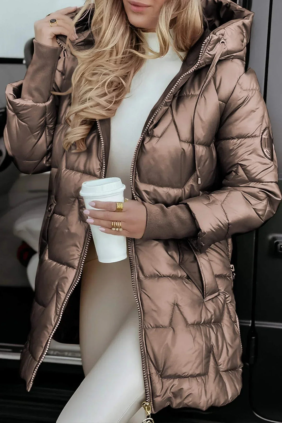 Wilma Winter Coat with Hood in dark brown
