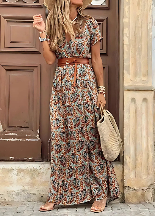 Cassidy Boho Floral Maxi Dress in brown