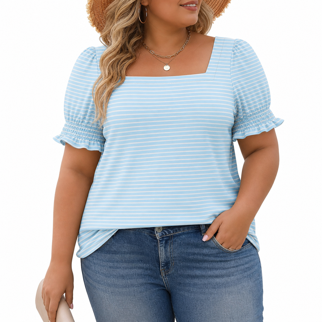 Zoey Lightweight Top in light blue stripes