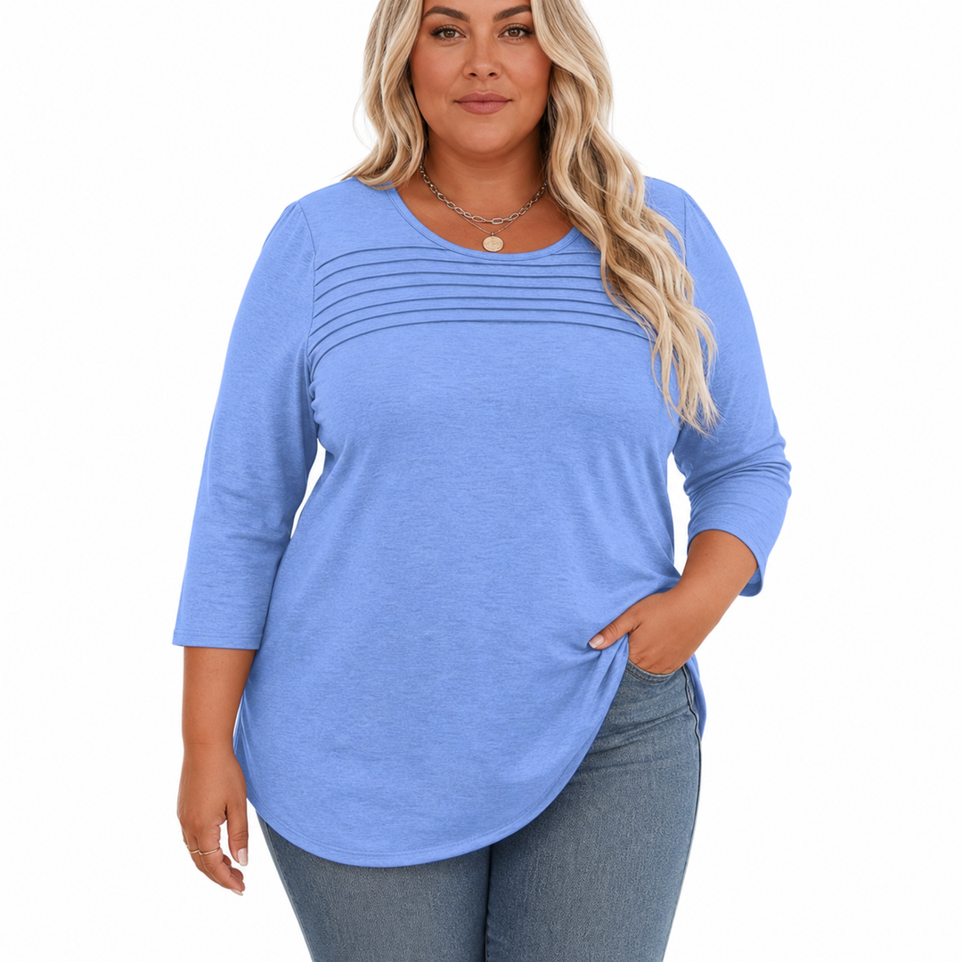 Allison Pleated Front Spring Top in light blue