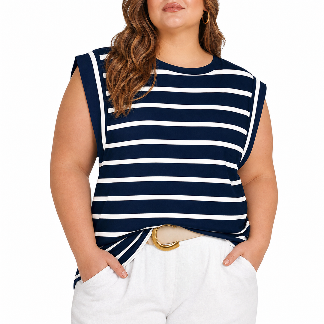Aubrey Lightweight Top in navy blue stripes