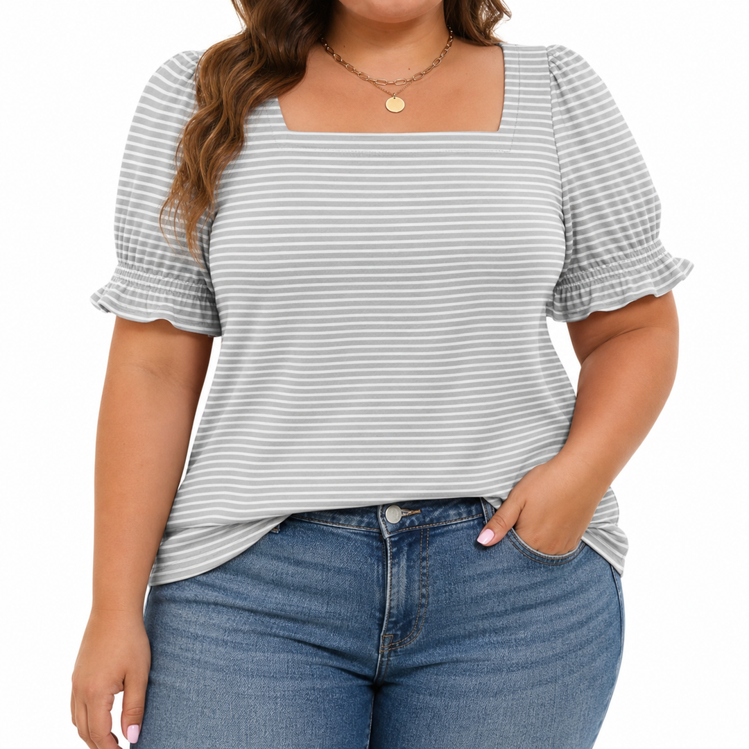 Zoey Lightweight Top in gray stripes