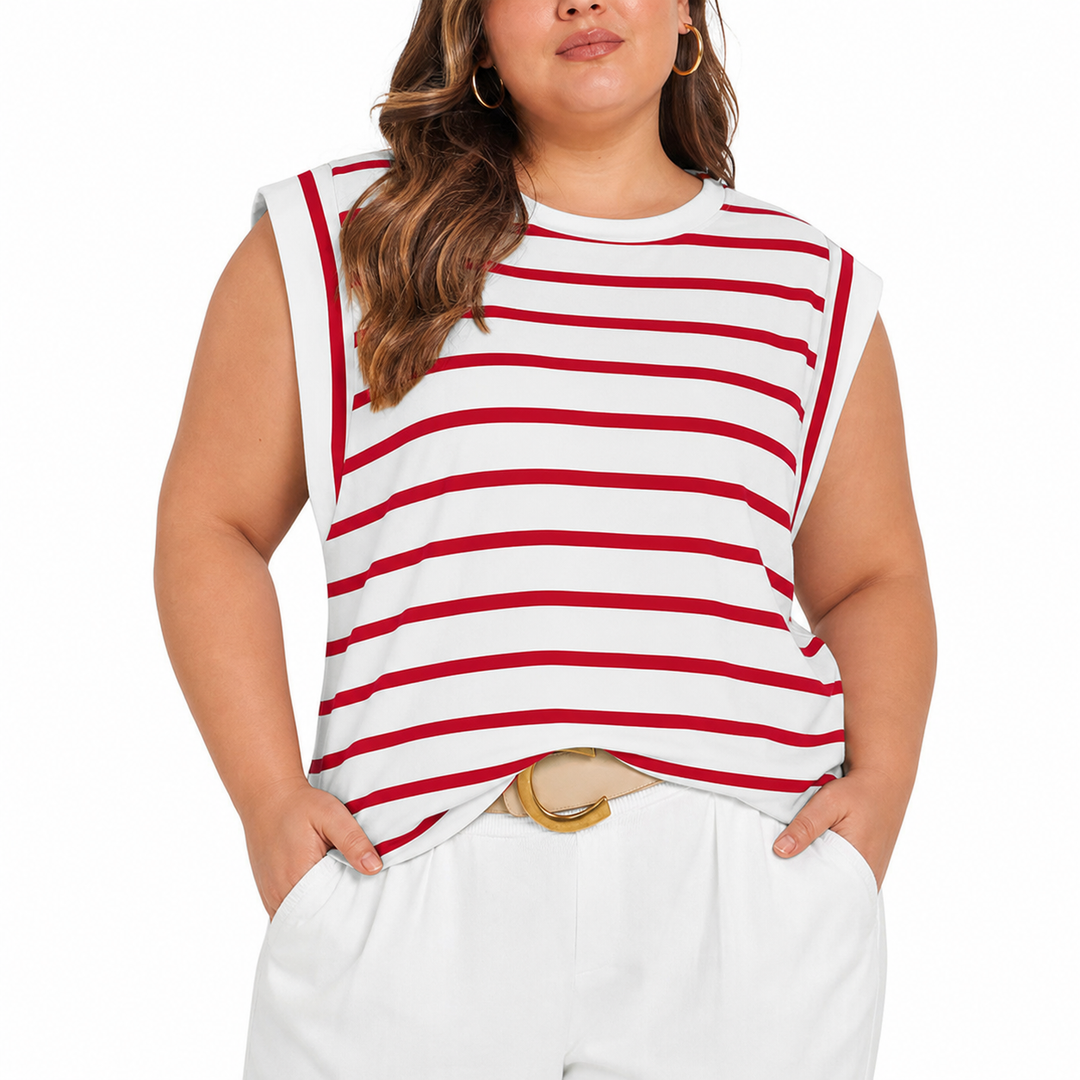Aubrey Lightweight Top in big red stripes
