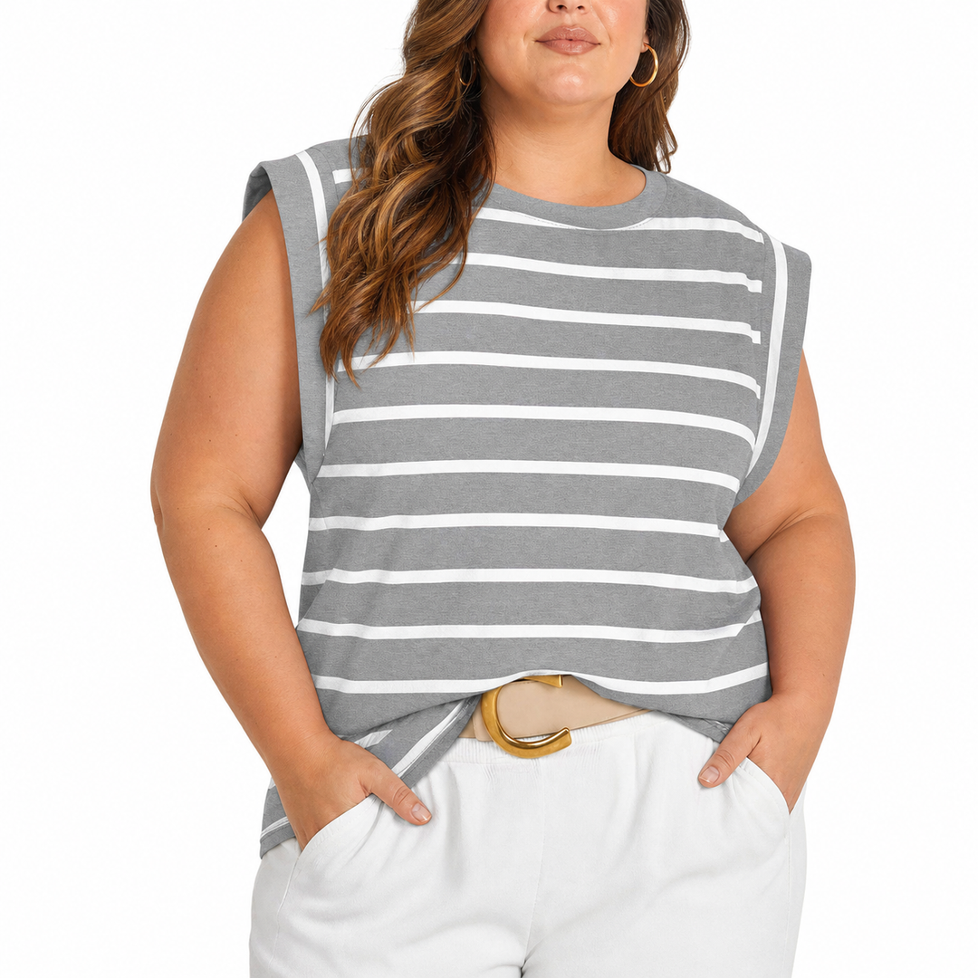 Aubrey Lightweight Top in gray stripes