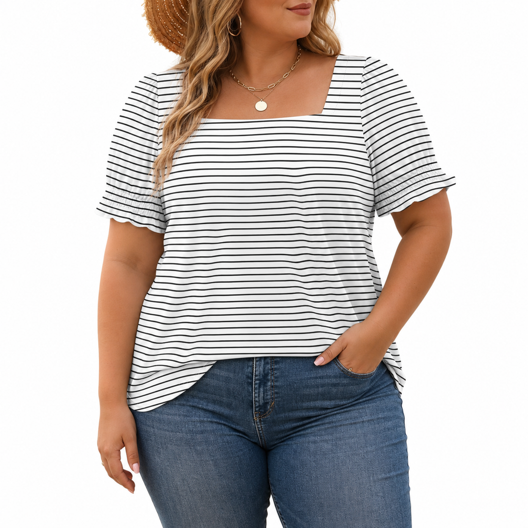 Zoey Lightweight Top in white stripes