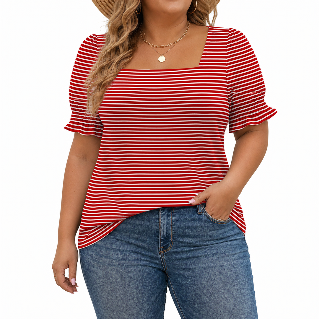 Zoey Lightweight Top in red stripes