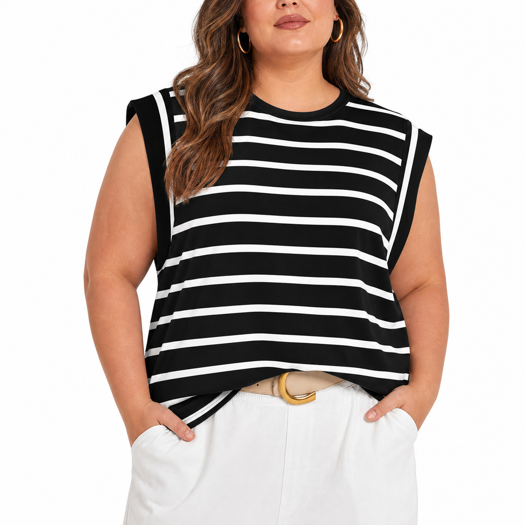 Aubrey Lightweight Top in black stripes
