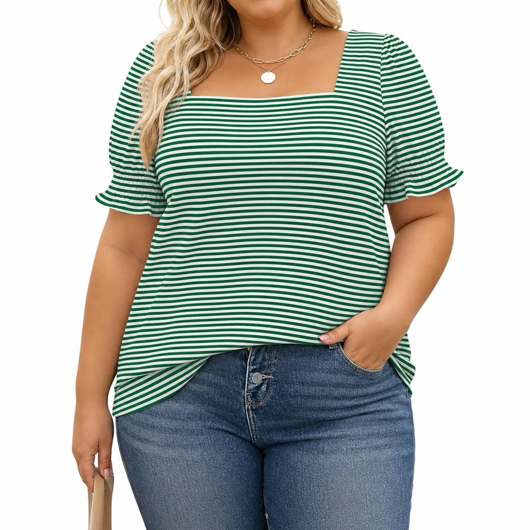 Zoey Lightweight Top in green stripes