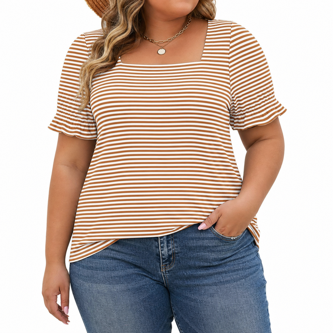 Zoey Lightweight Top in brown stripes