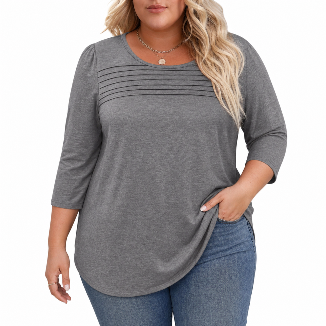 Allison Pleated Front Spring Top in light gray