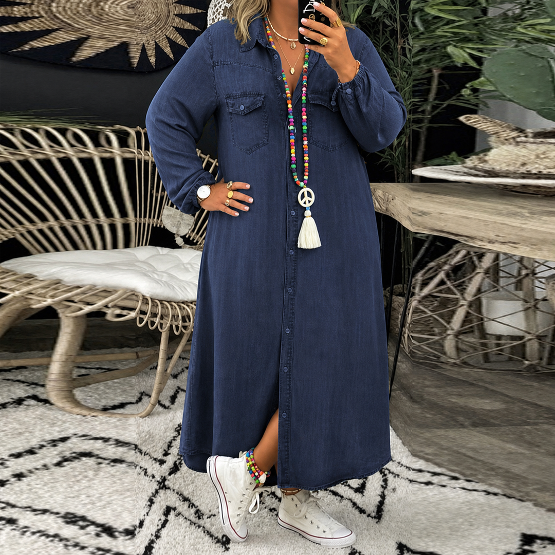Adeline Denim Shirt Dress in dark blue