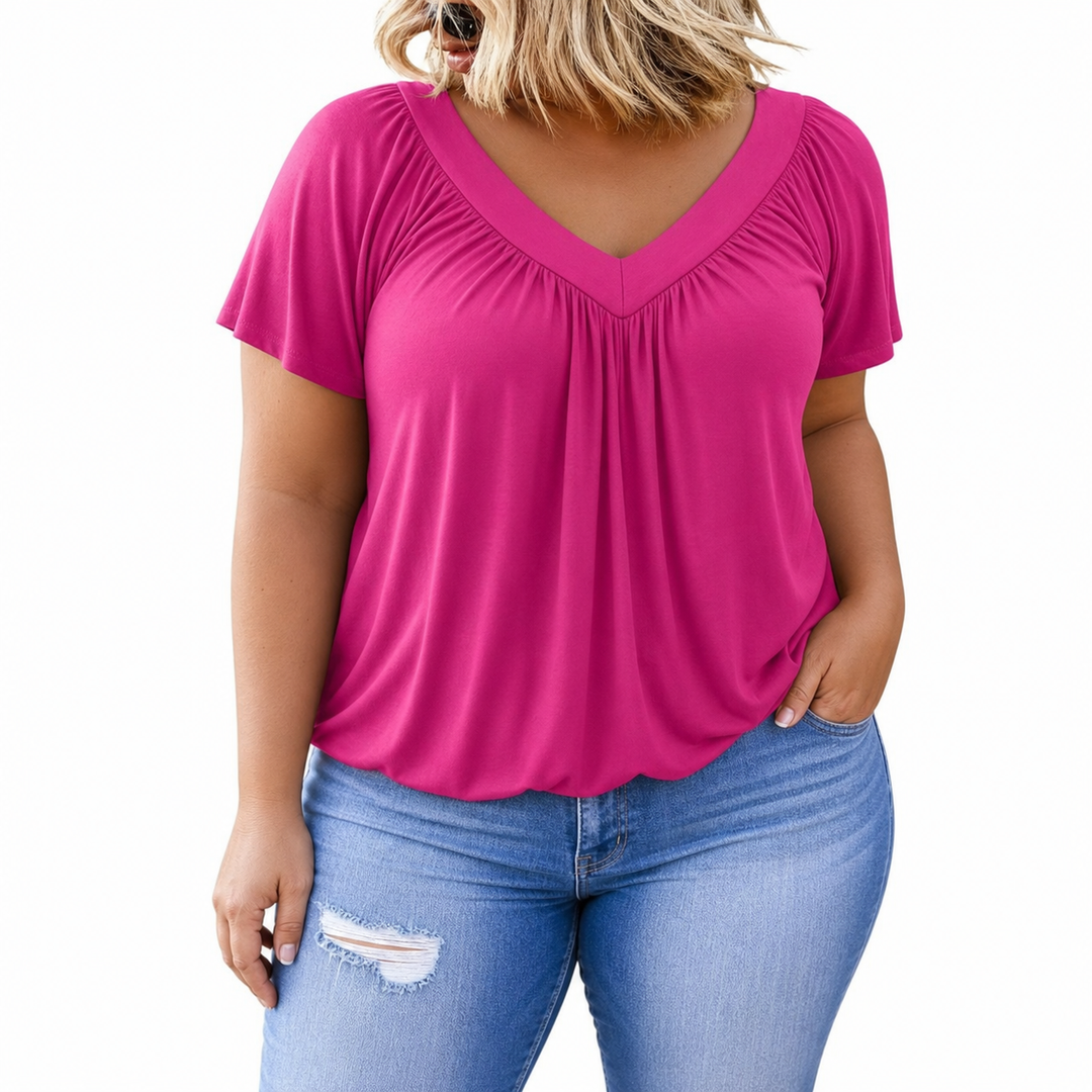 Kennedy V-neck Top in rose red