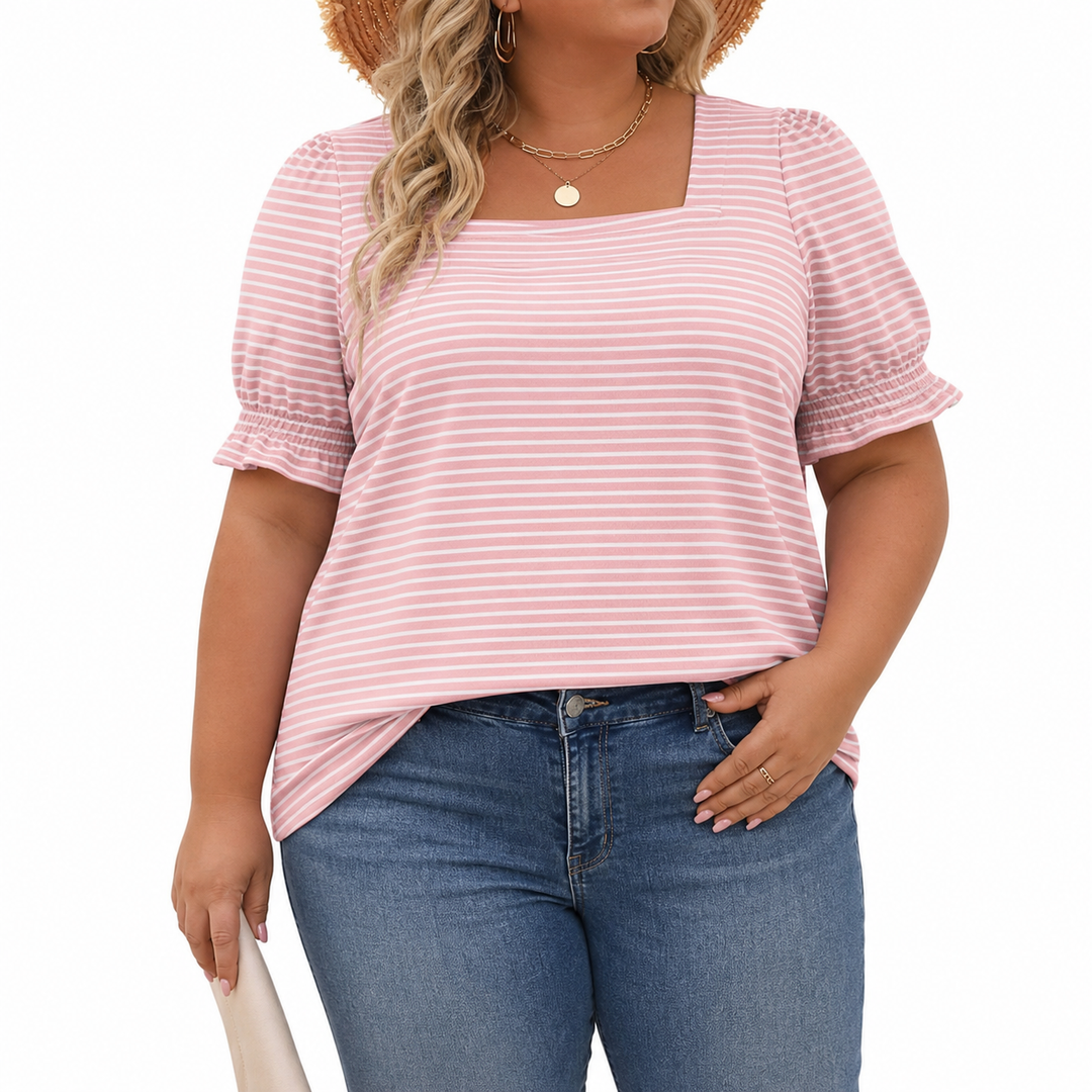 Zoey Lightweight Top in pink stripes