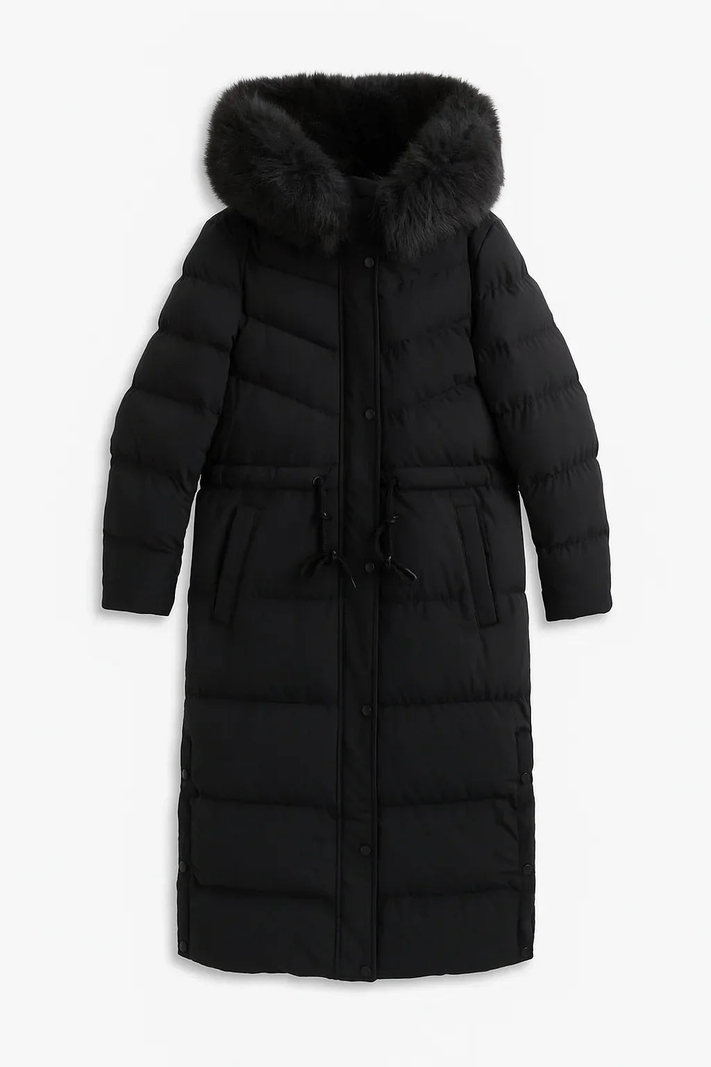 Alissa Fur Hooded Longline in black