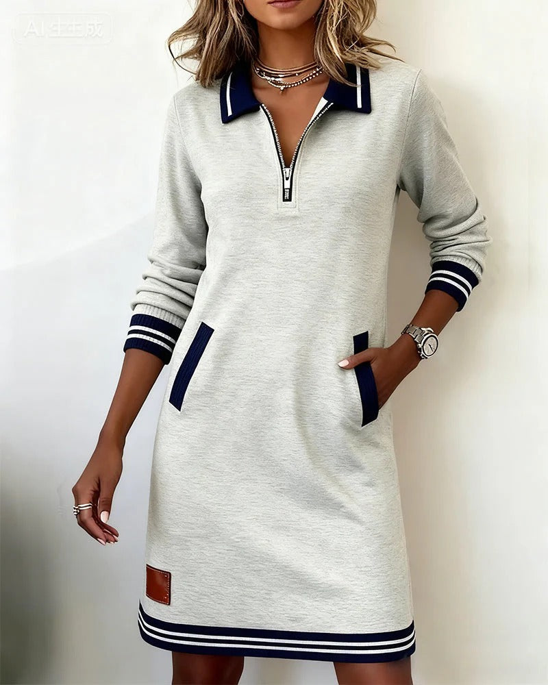 Chic Long Sleeve Cotton Dress in gray