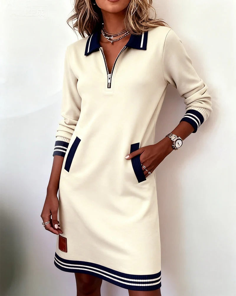 Chic Long Sleeve Cotton Dress in white