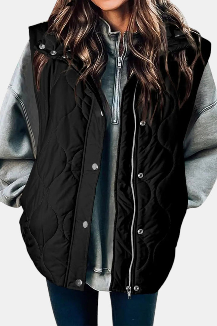 Imogen Quilted Zip-Up Sleeveless Puffer Vest — Black