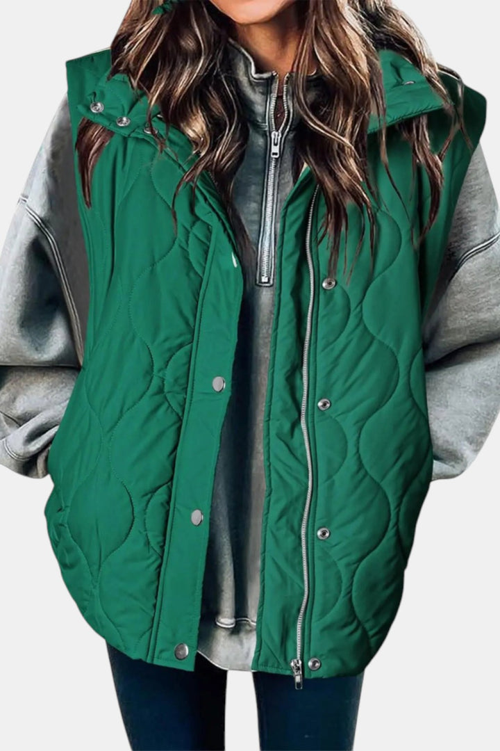 Imogen Quilted Zip-Up Sleeveless Puffer Vest — Emerald