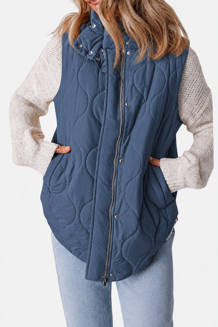 Imogen Quilted Zip-Up Sleeveless Puffer Vest — Slate Blue