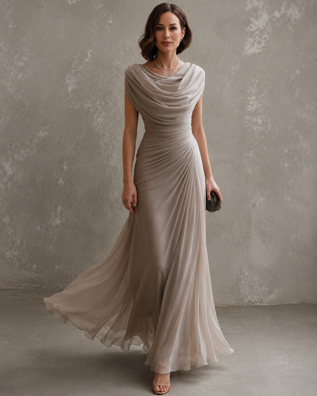 Virginia Draped Maxi Dress in beige