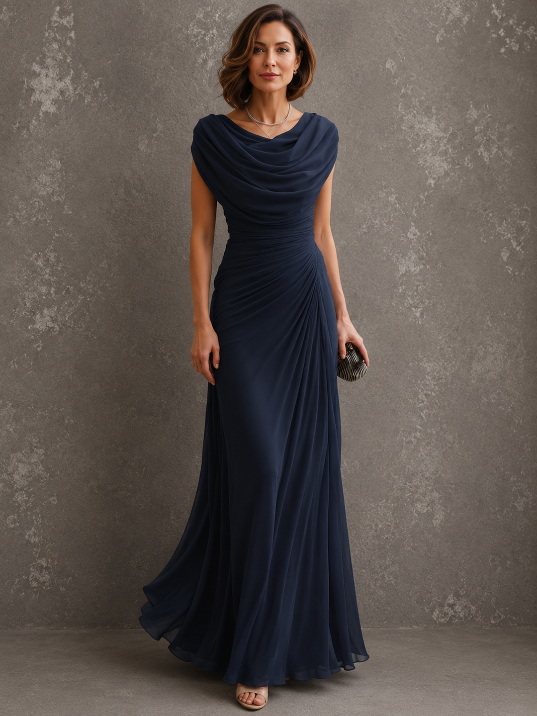 Virginia Draped Maxi Dress in navy blue