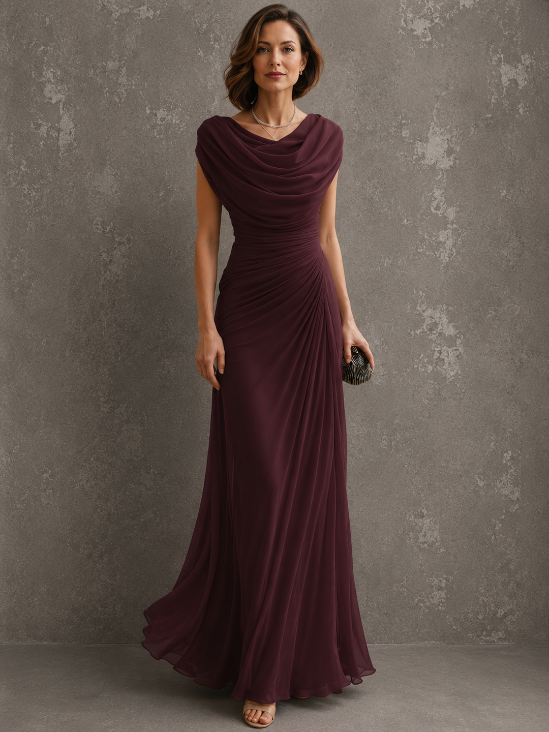 Virginia Draped Maxi Dress in burgundy