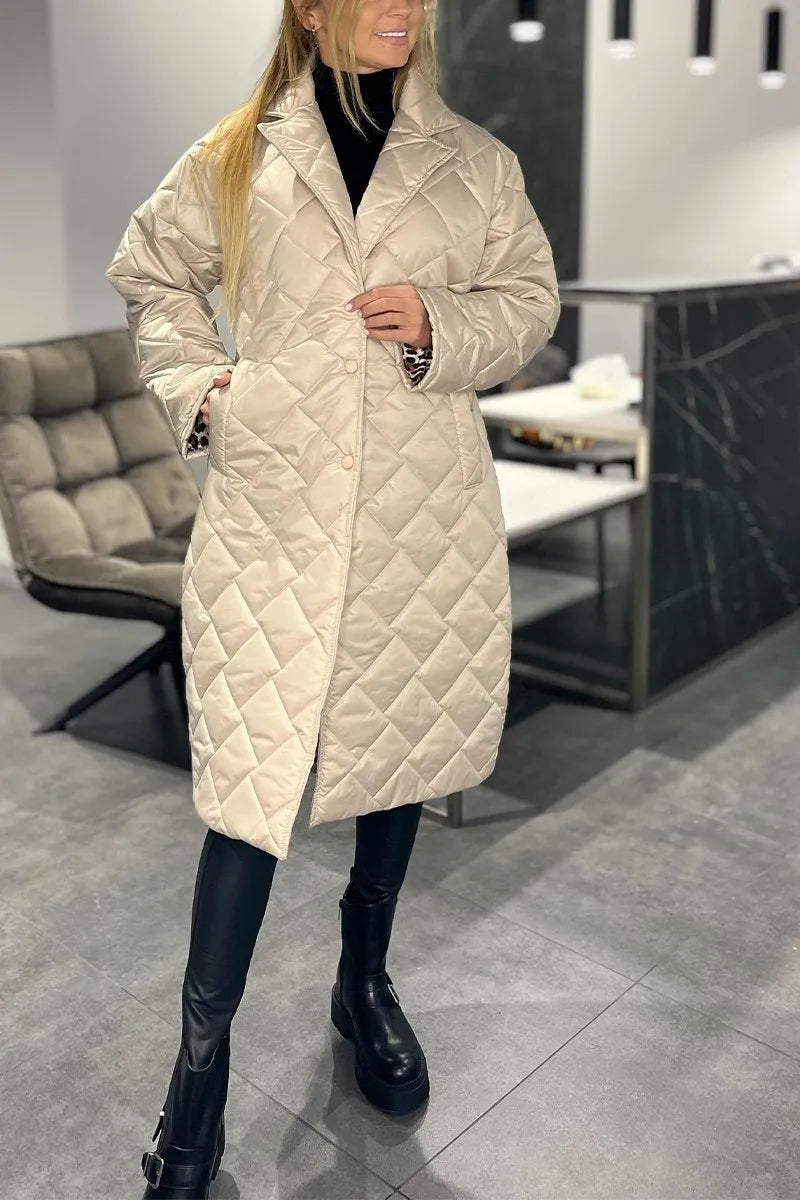 Kendall Quilted Mid-length Coat in beige