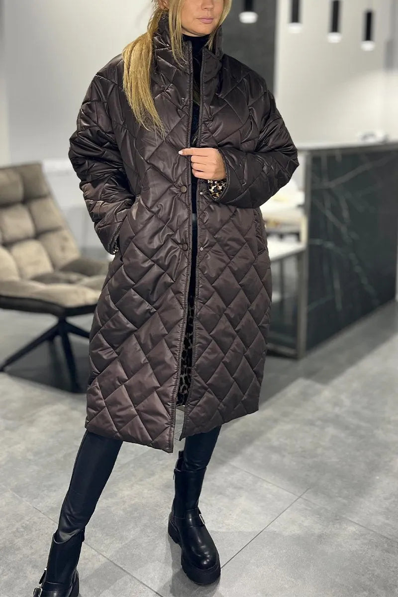 Kendall Quilted Mid-length Coat in brown